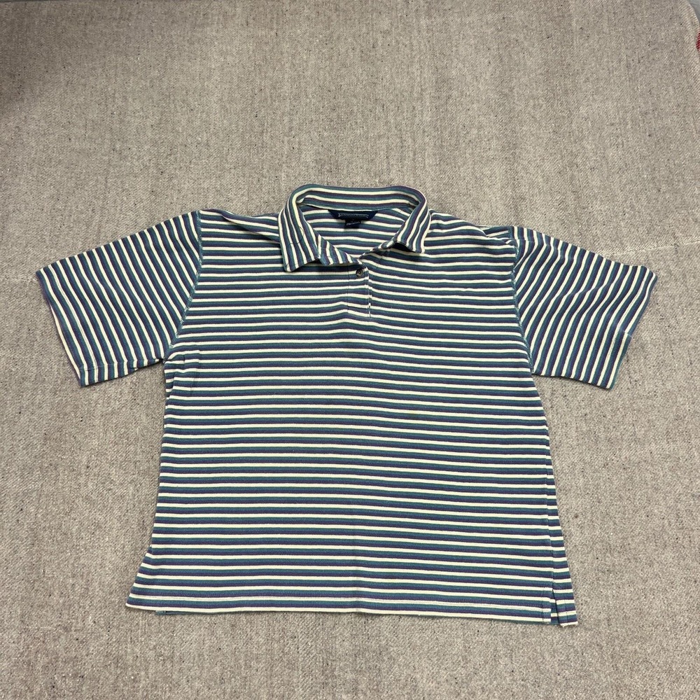 Vintage Lands End‎ Polo Shirt Women's Medium Blue 90s Striped Button Up